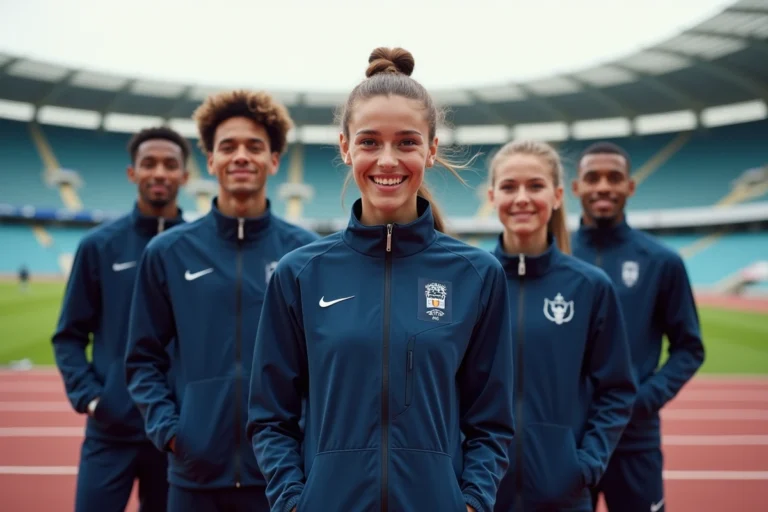 Jeunes sportifs français sur la piste en extérieur