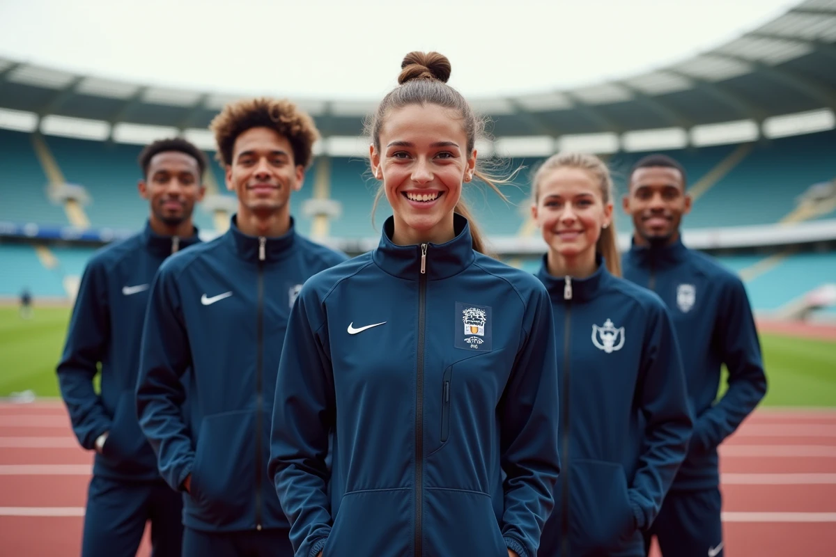 Jeunes sportifs français sur la piste en extérieur