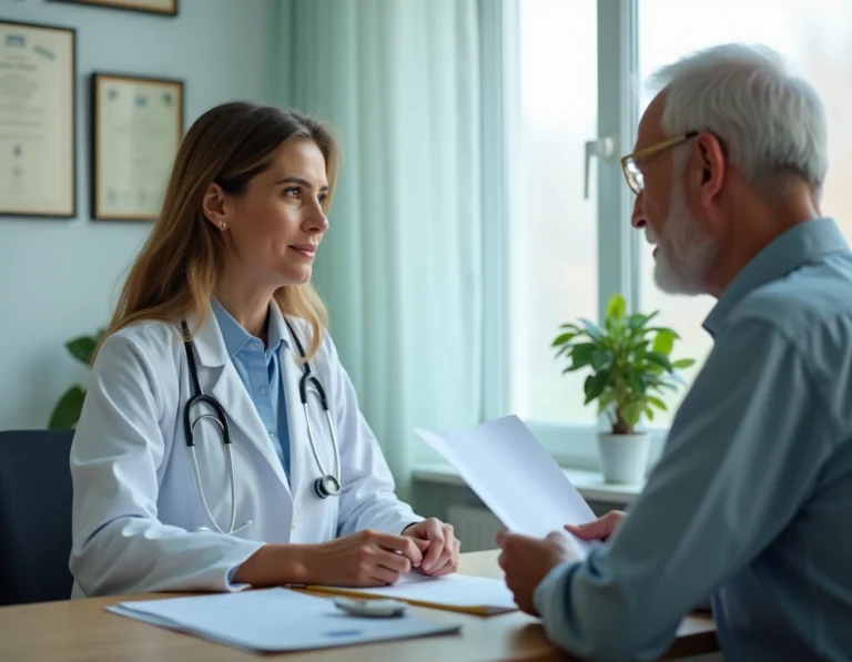 Médecin et patient en consultation médicale illustrant les principes éthiques de bienfaisance et d'autonomie en bioéthique