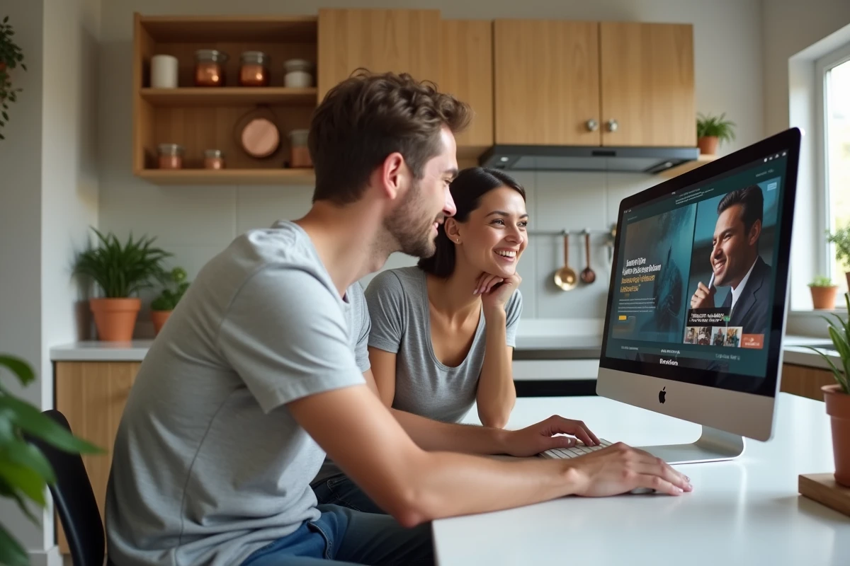 Couple cherchant ensemble des alternatives légales pour télécharger et accéder à des contenus numériques