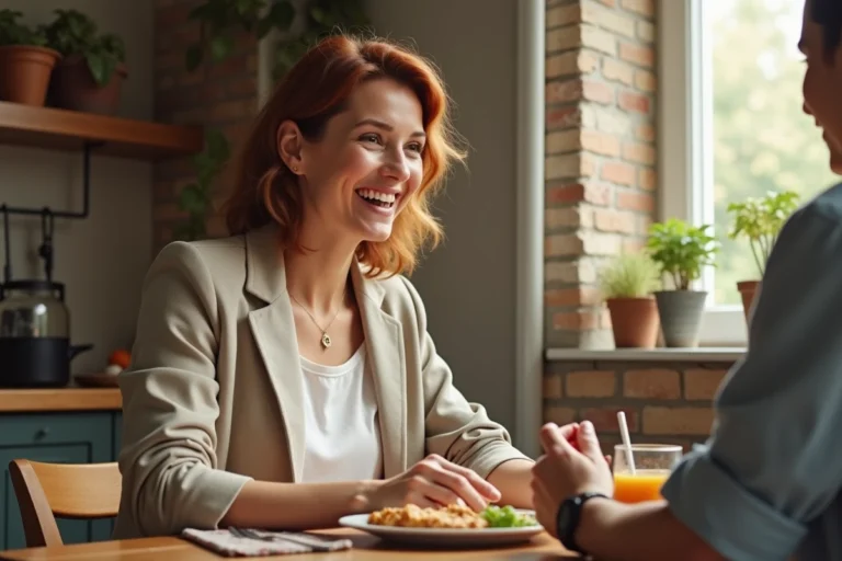 Couple partageant un petit-déjeuner chaleureux dans une cuisine moderne, ambiance de vie quotidienne en 2026