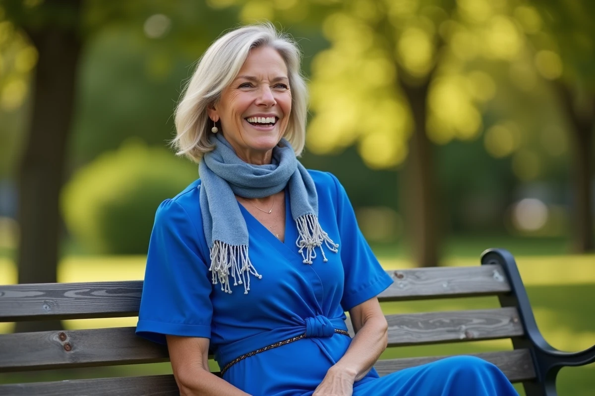 Femme souriante dans un parc verdoyant