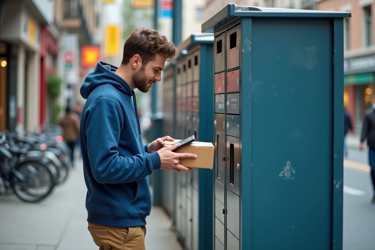 Jeune homme scannant un colis en extérieur