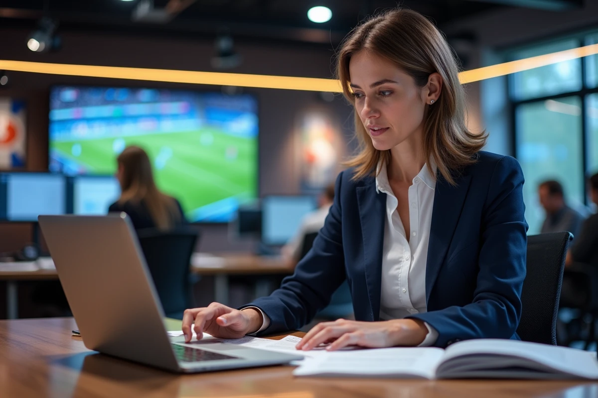 Femme journaliste sportive au bureau en intérieur