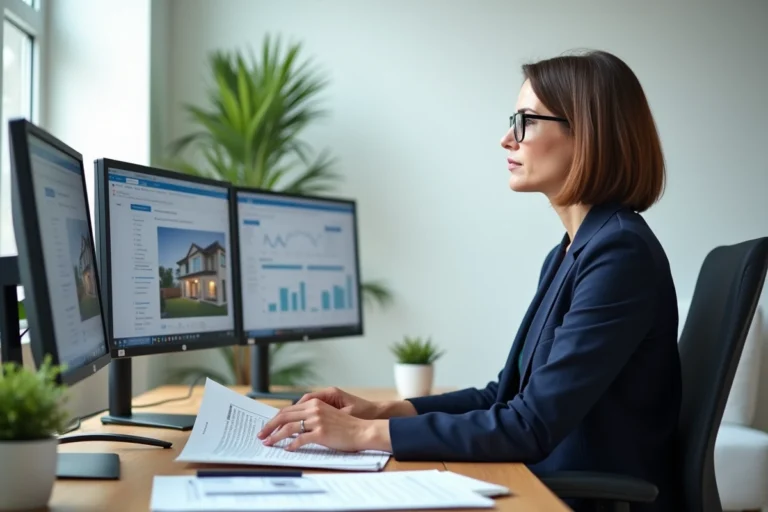 Propriétaire agence immobilière ITEA travaillant sur son bureau logiciel de gestion