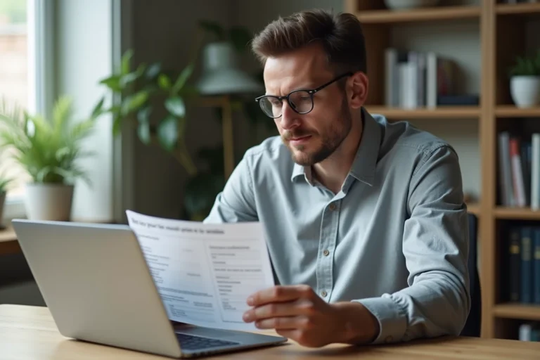 Homme vérifiant le changement de carte grise sur le site officiel après la vente d'un véhicule
